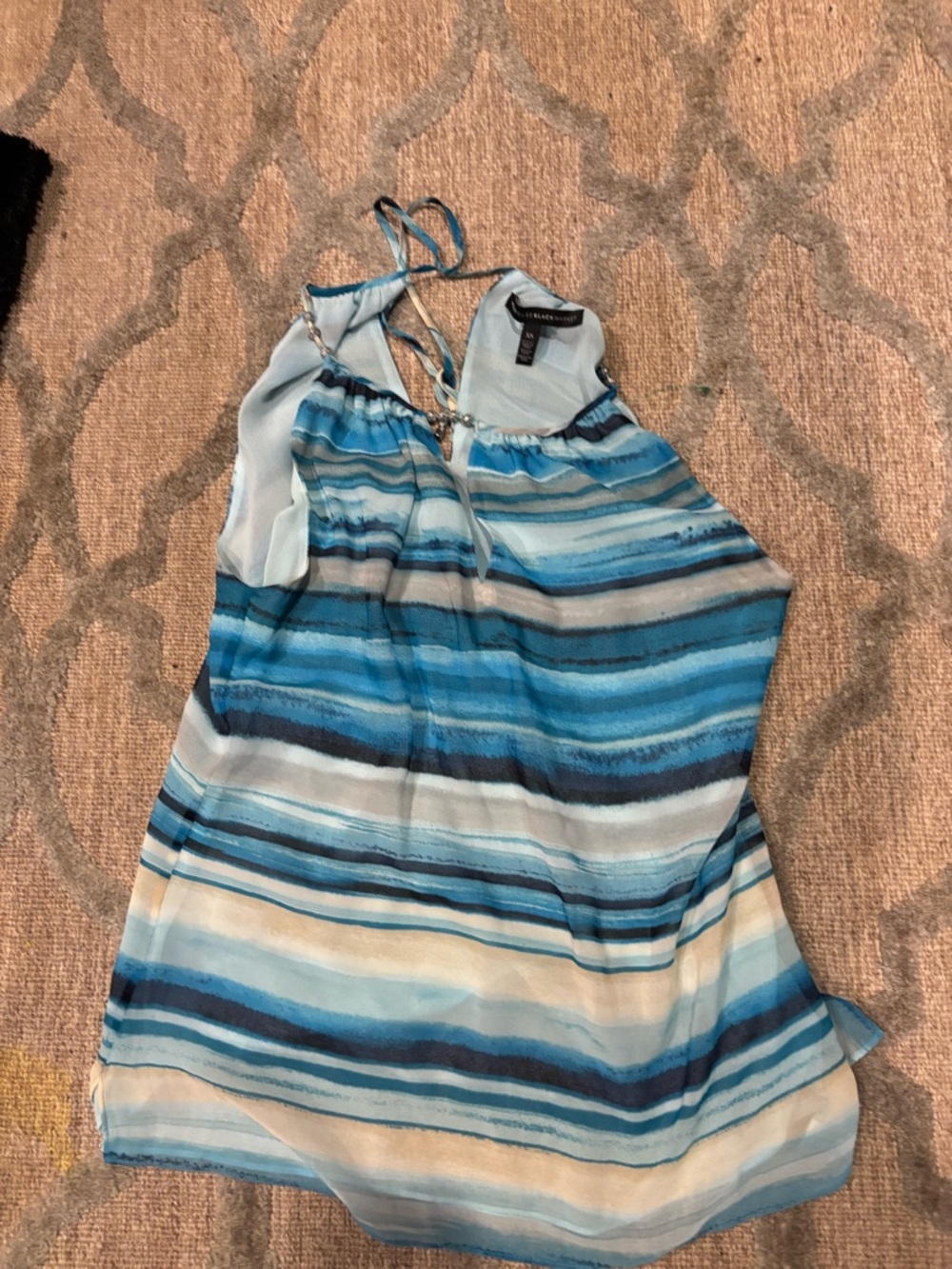 White House Black Market
Blue Striped Halter Tank Top with beaded trim